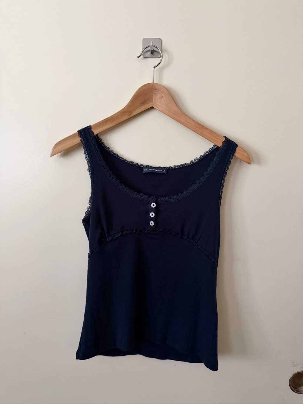 Brandy Melville Navy Lace-Trim Button Tank Top